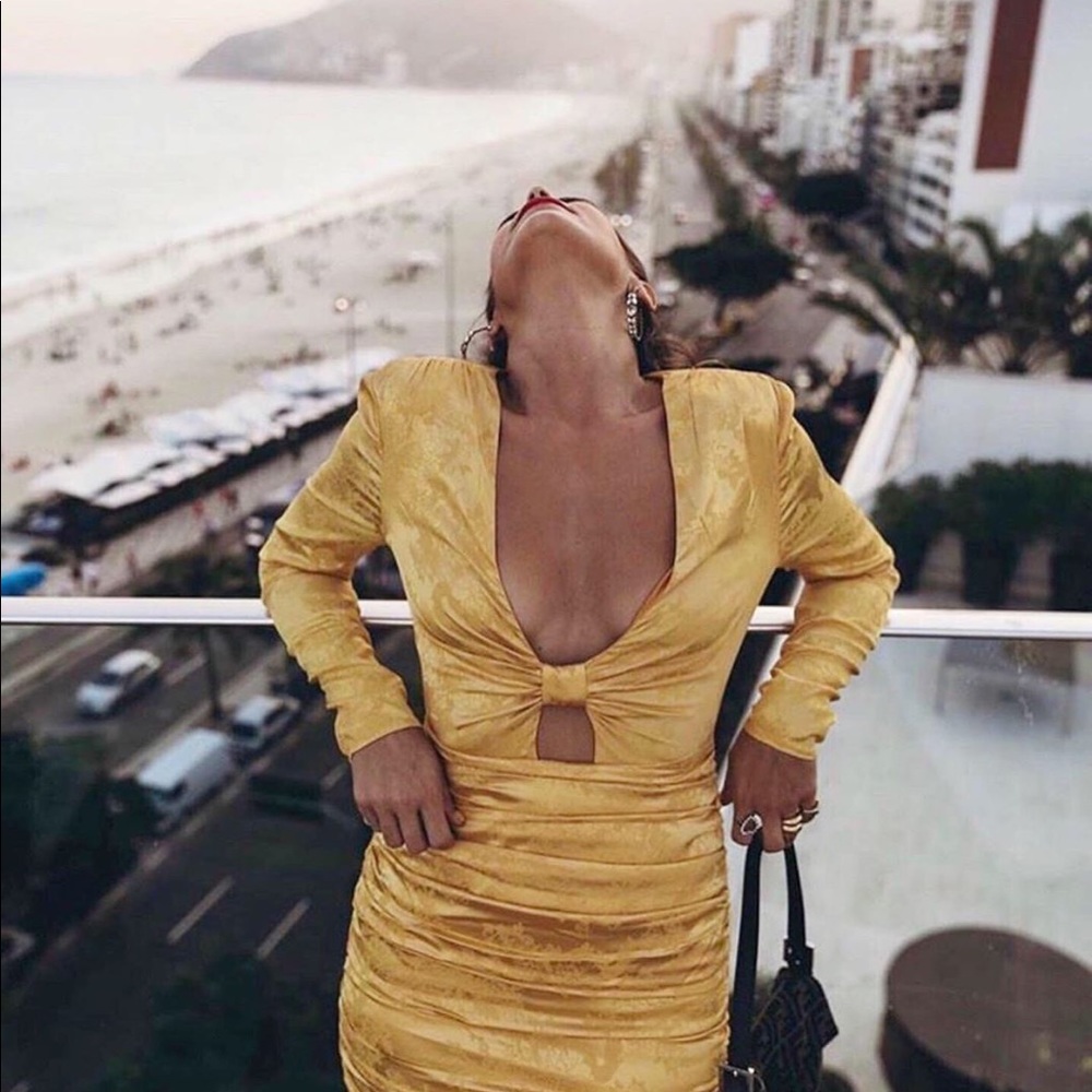 Camila Coelho Yellow Velvet Mini Dress